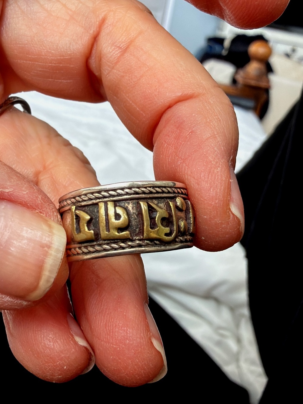Two-Tone Tibetan Style Brass Silver adjustable Ring - Picture 2 of 6